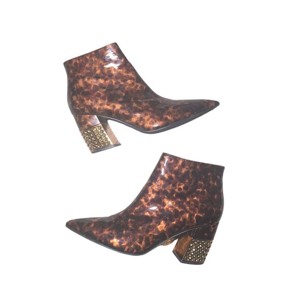 Jeffrey Campbell Final Golden Studded Heel Pointy Toe Tortoise Shell Boots 9M - Picture 6 of 9